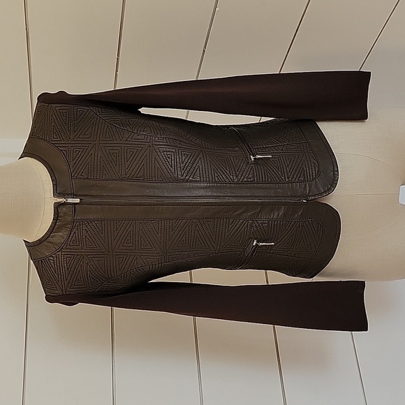 Nygard Collection small petite brown leather front and knit in back & sleeves - Picture 1 of 5
